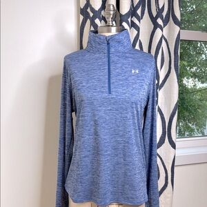 UNDER ARMOUR Heathered Blue Heat Gear Performance Quarter-Zip